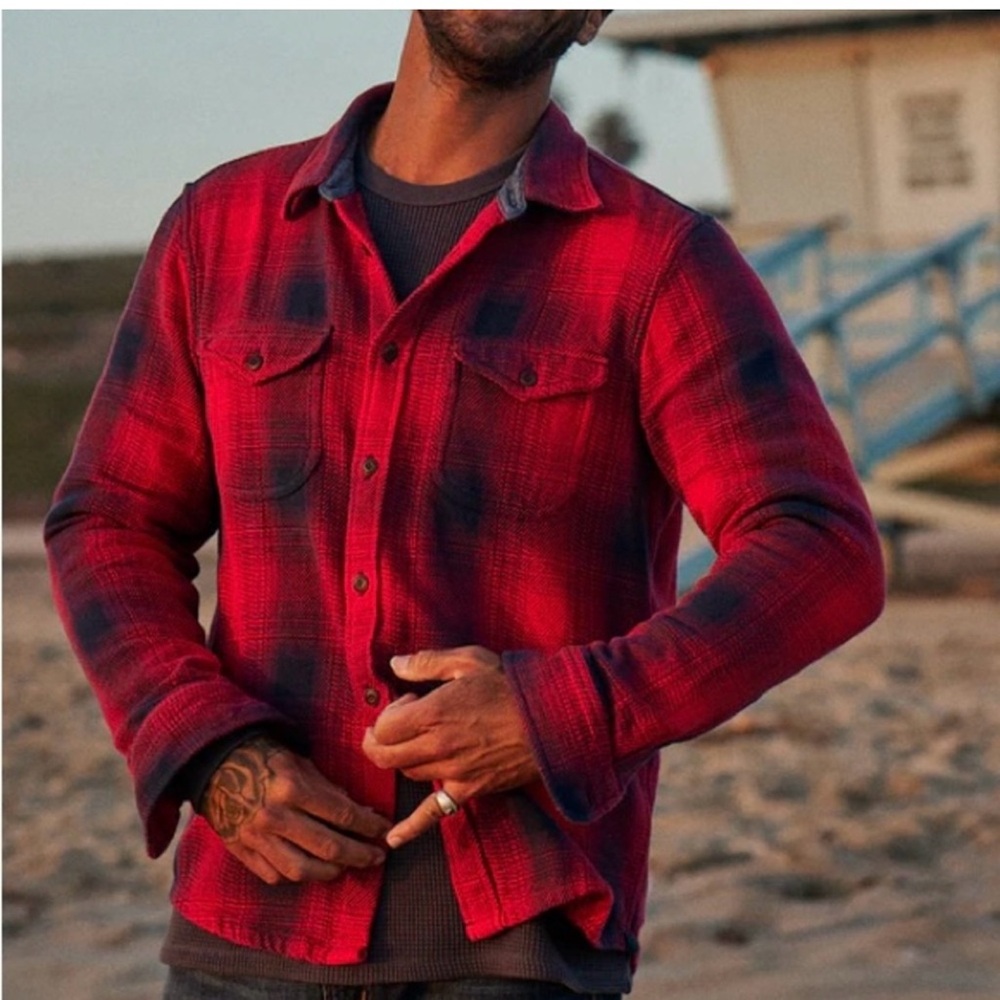 Outerknown Blanket Shirt in Safety Red Overlook Plaid Men’s XS